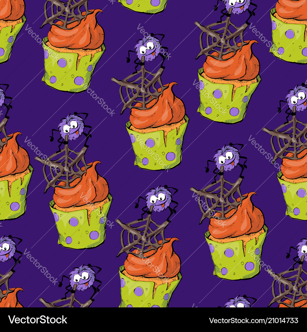 Bright seamless pattern with cupcakes spiders Bright seamless pattern with cupcakes spiders vector image