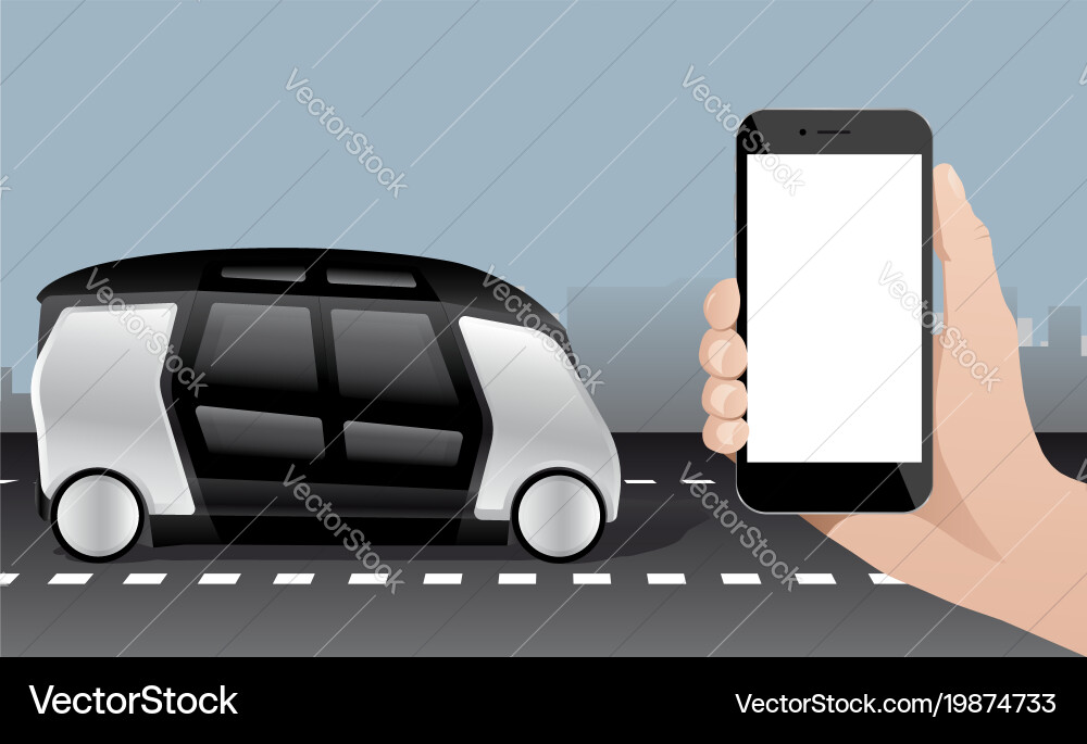 Control of self driving bus by mobile app Vector Image