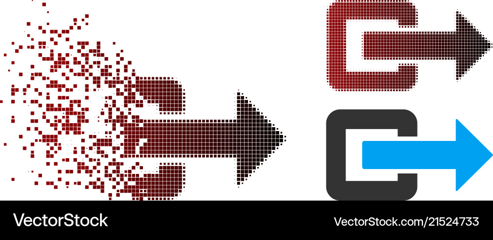 Dissipated pixel halftone exit direction icon Dissipated pixel halftone exit direction icon vector image