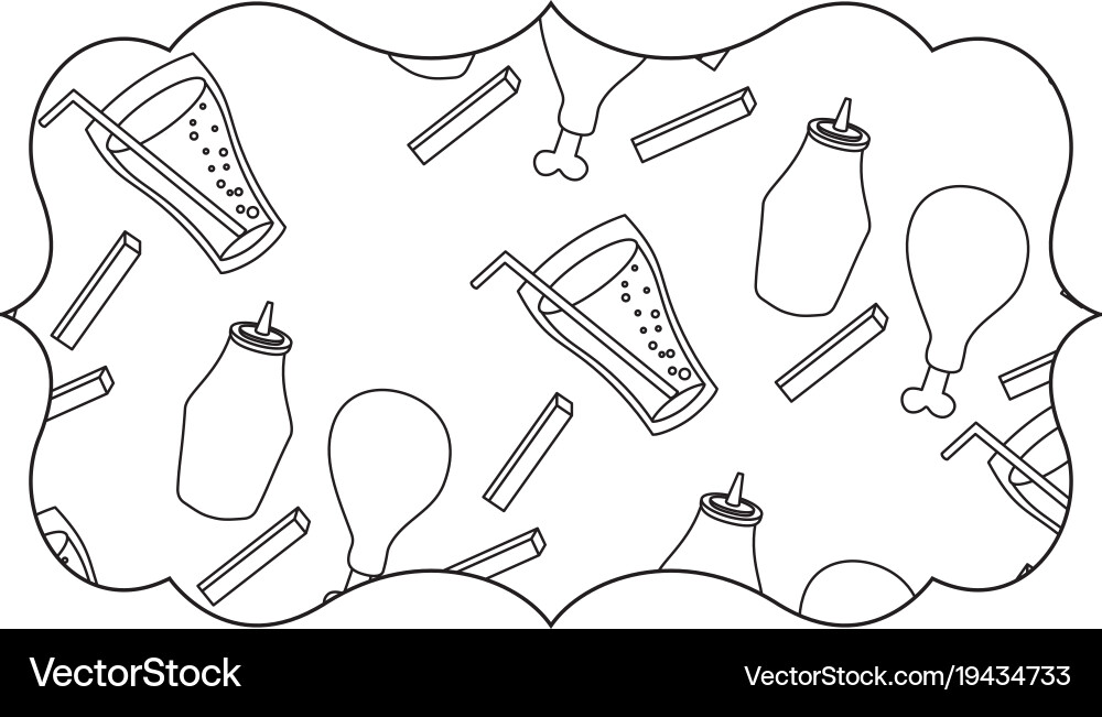 Frame with fast food pattern background Vector Image