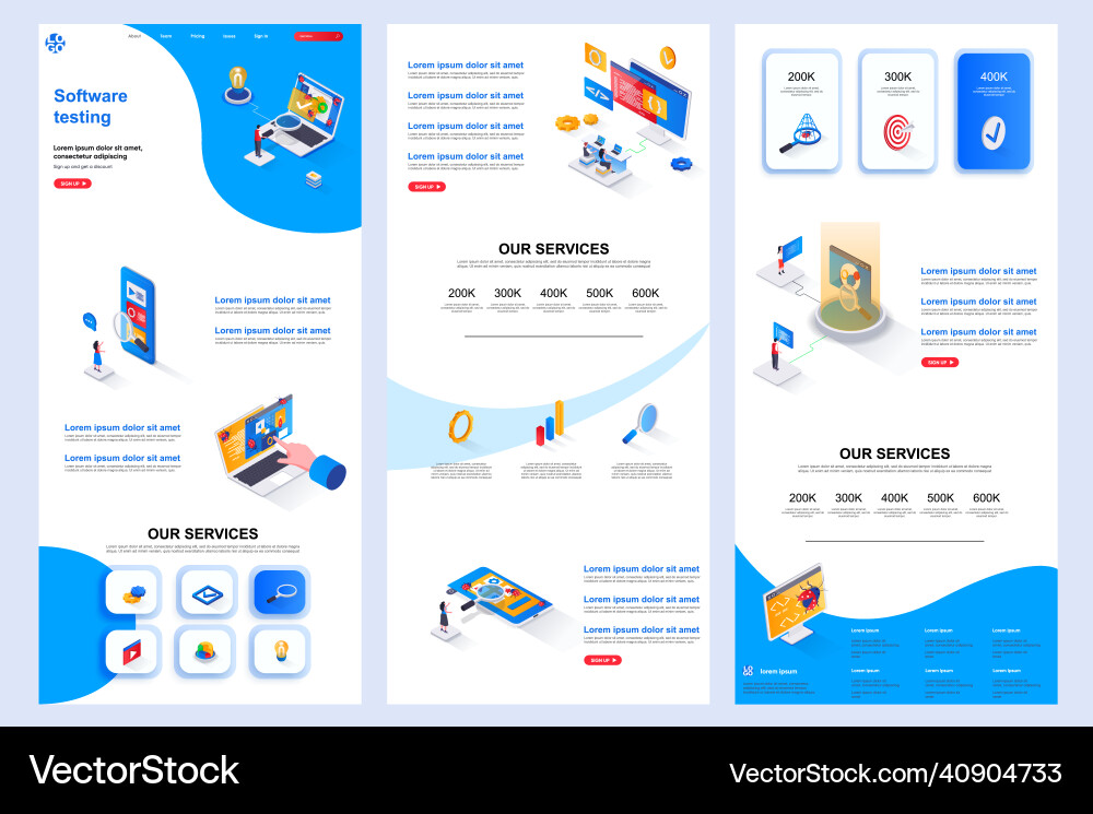 Isometric Software Testing Landing Page vector image