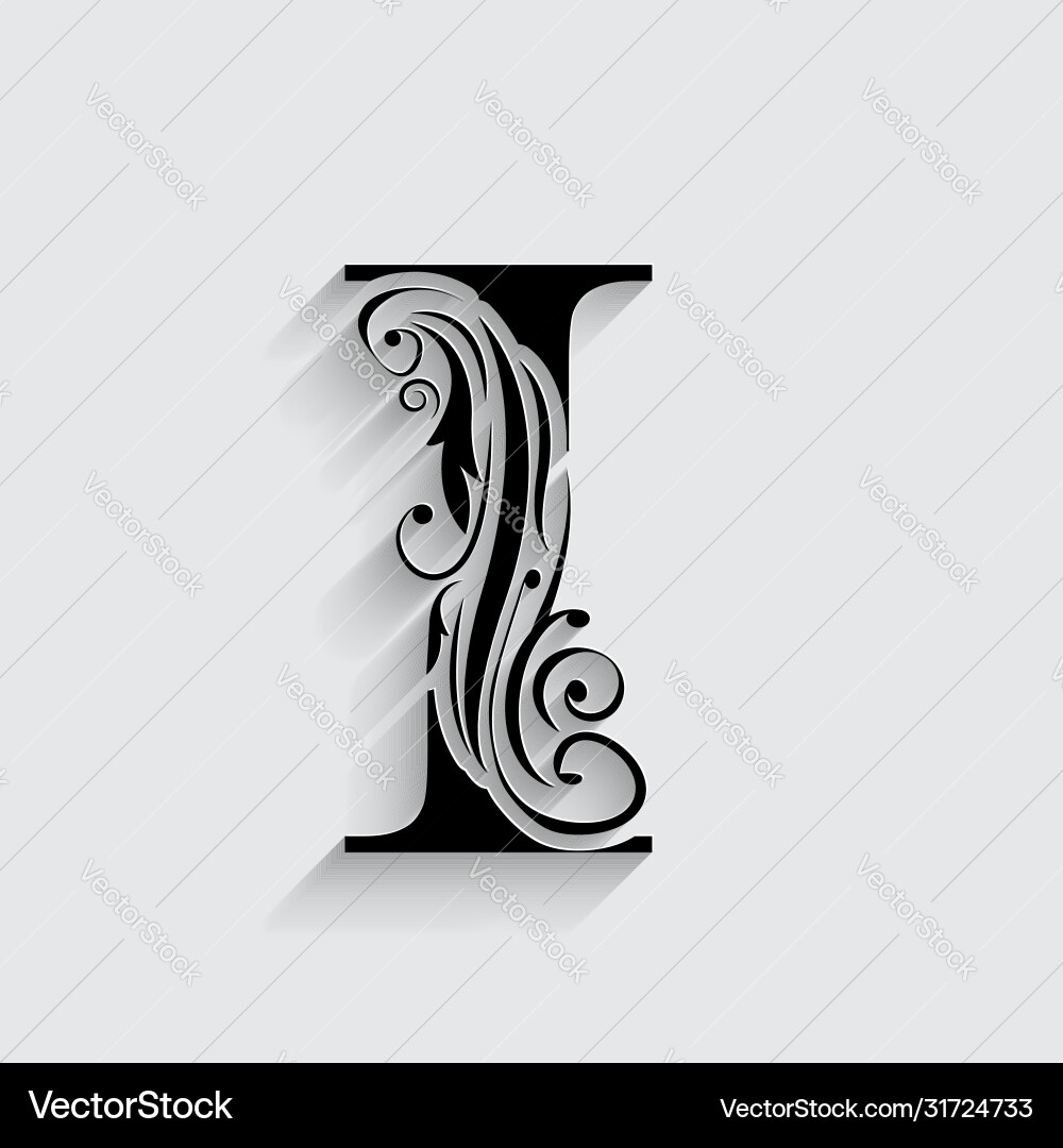 Letter i black flower alphabet beautiful capital Letter i black flower alphabet beautiful capital vector image
