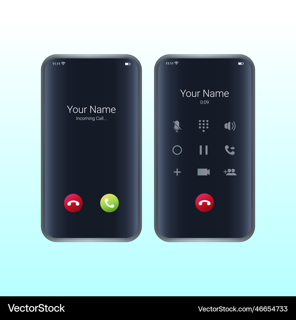 Phone call screen interface Phone call screen interface vector image