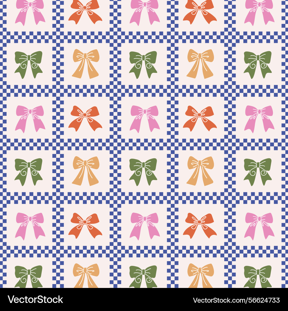 Retro - bows in checks seamless background Vector Image