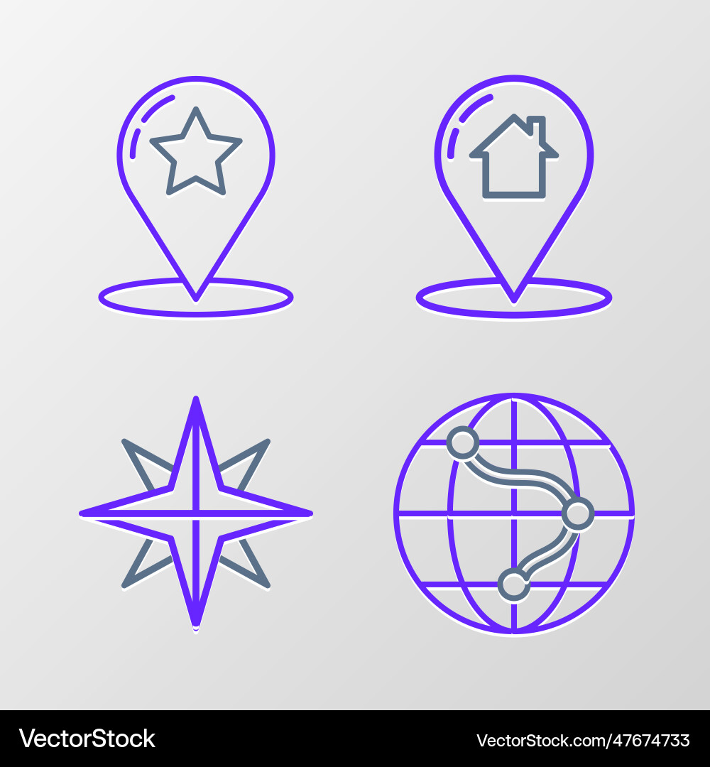 Set line monitor and folded map with location Set line monitor and folded map with location vector image