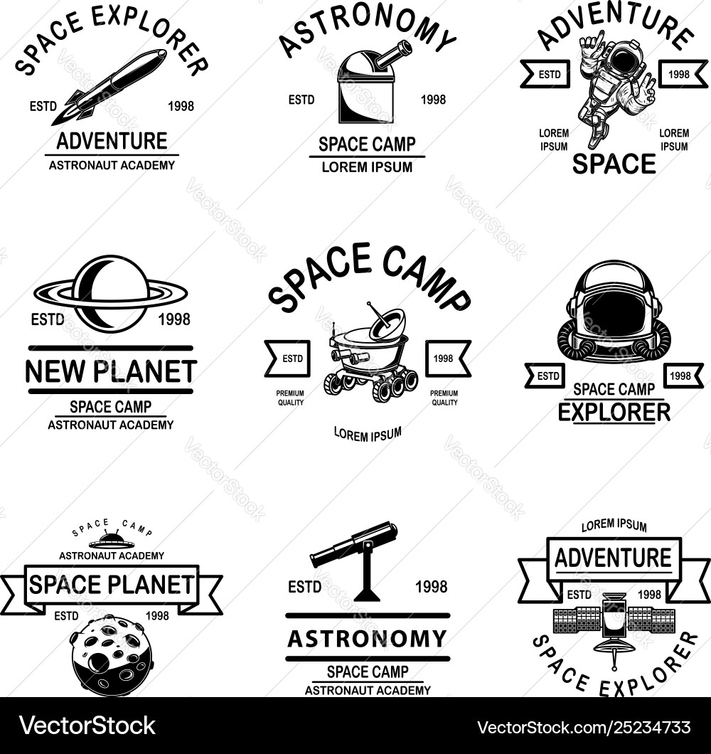 Space Camp Emblem Set - Logo Elements Vector Image