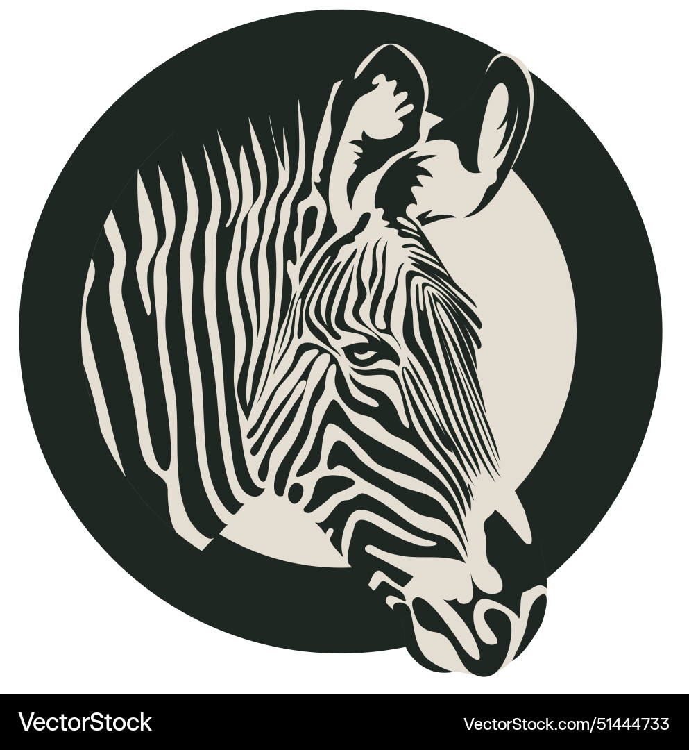 Zebra head in a circle drawn Royalty Free Vector Image