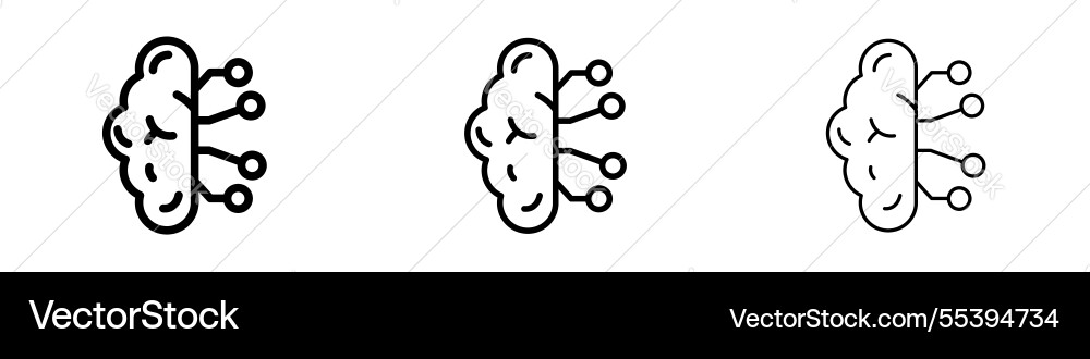 Brain circuit icons in three different stroke Brain circuit icons in three different stroke vector image