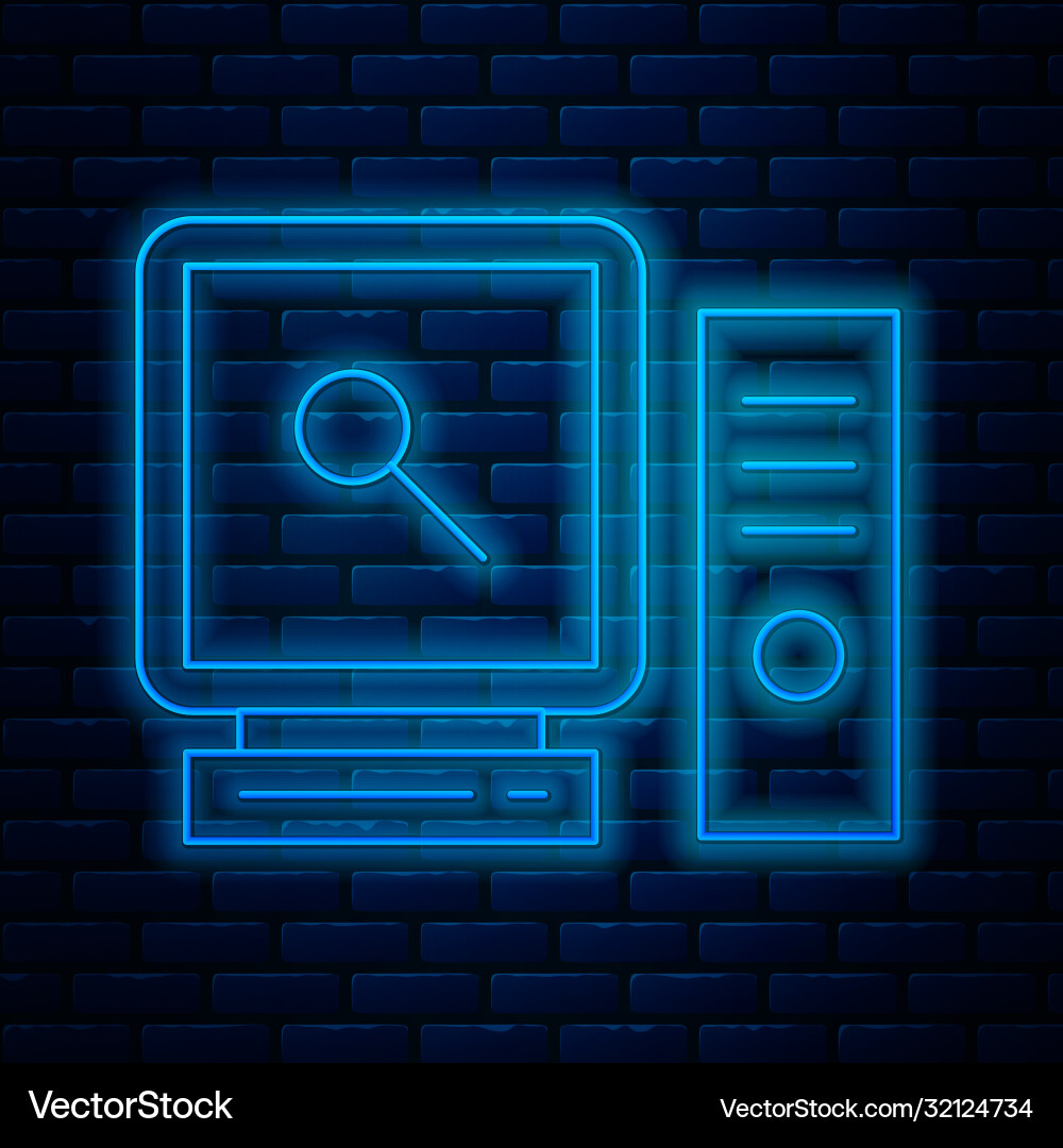 Glowing neon line search on computer screen icon Glowing neon line search on computer screen icon vector image