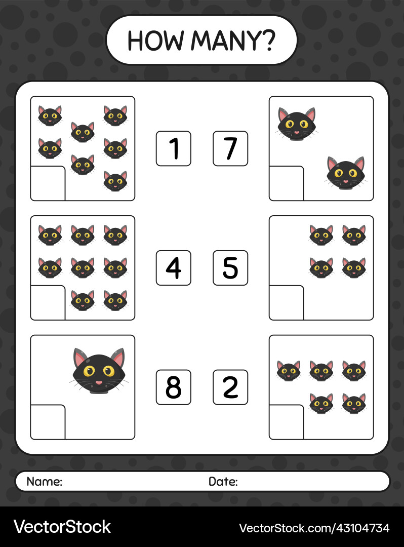 How many counting game with cat worksheet Vector Image