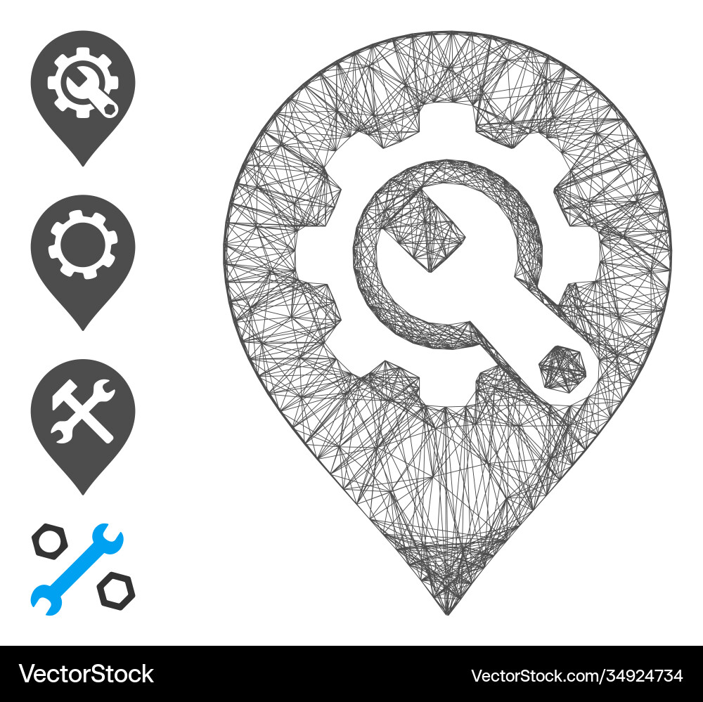 Linear service tools map marker mesh Linear service tools map marker mesh vector image