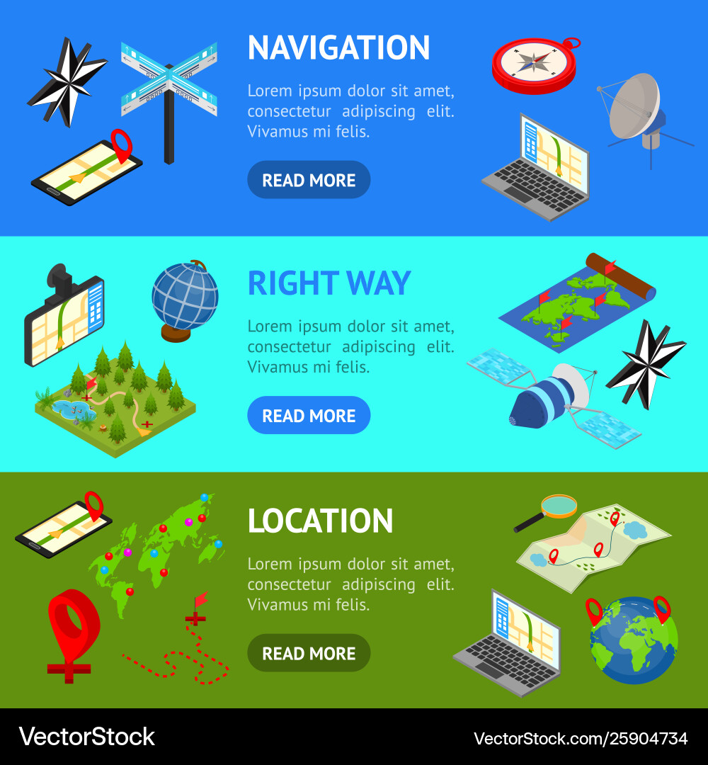 Navigation methods tools signs 3d banner Navigation methods tools signs 3d banner vector image