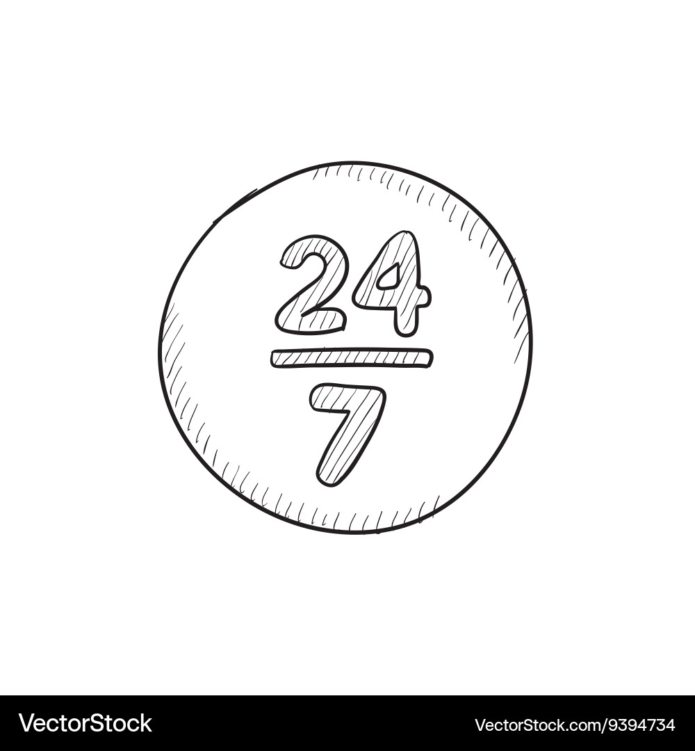 Open 24 hours and 7 days in wheek sketch icon vector image
