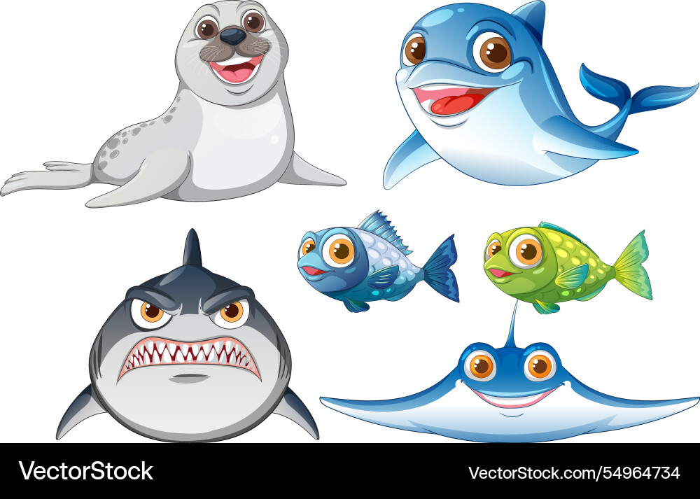 Playful marine animals with vibrant expressions Playful marine animals with vibrant expressions vector image