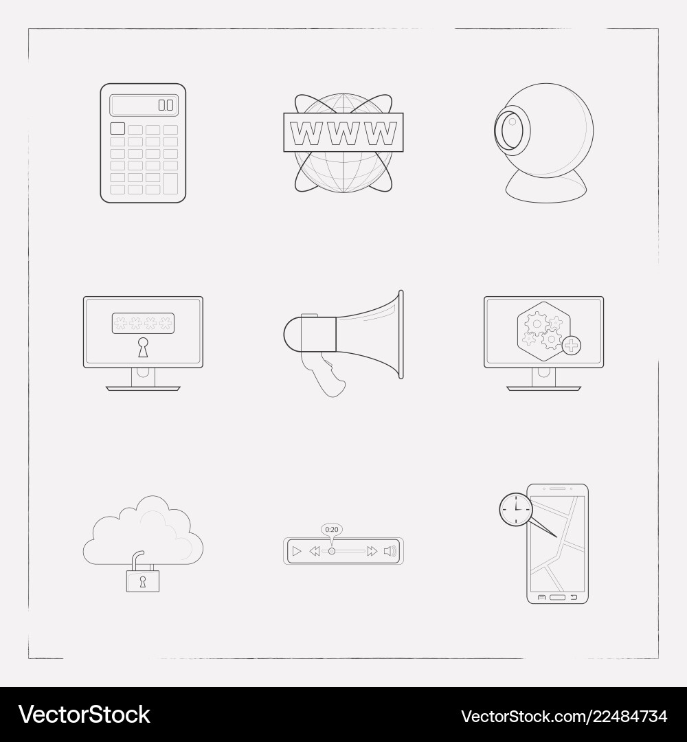 Set of tech icons line style symbols with computer Vector Image