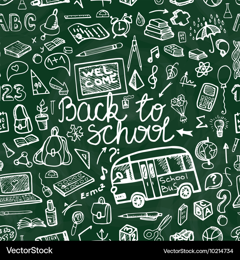 Sketchy School Supplies Pattern Vector Image