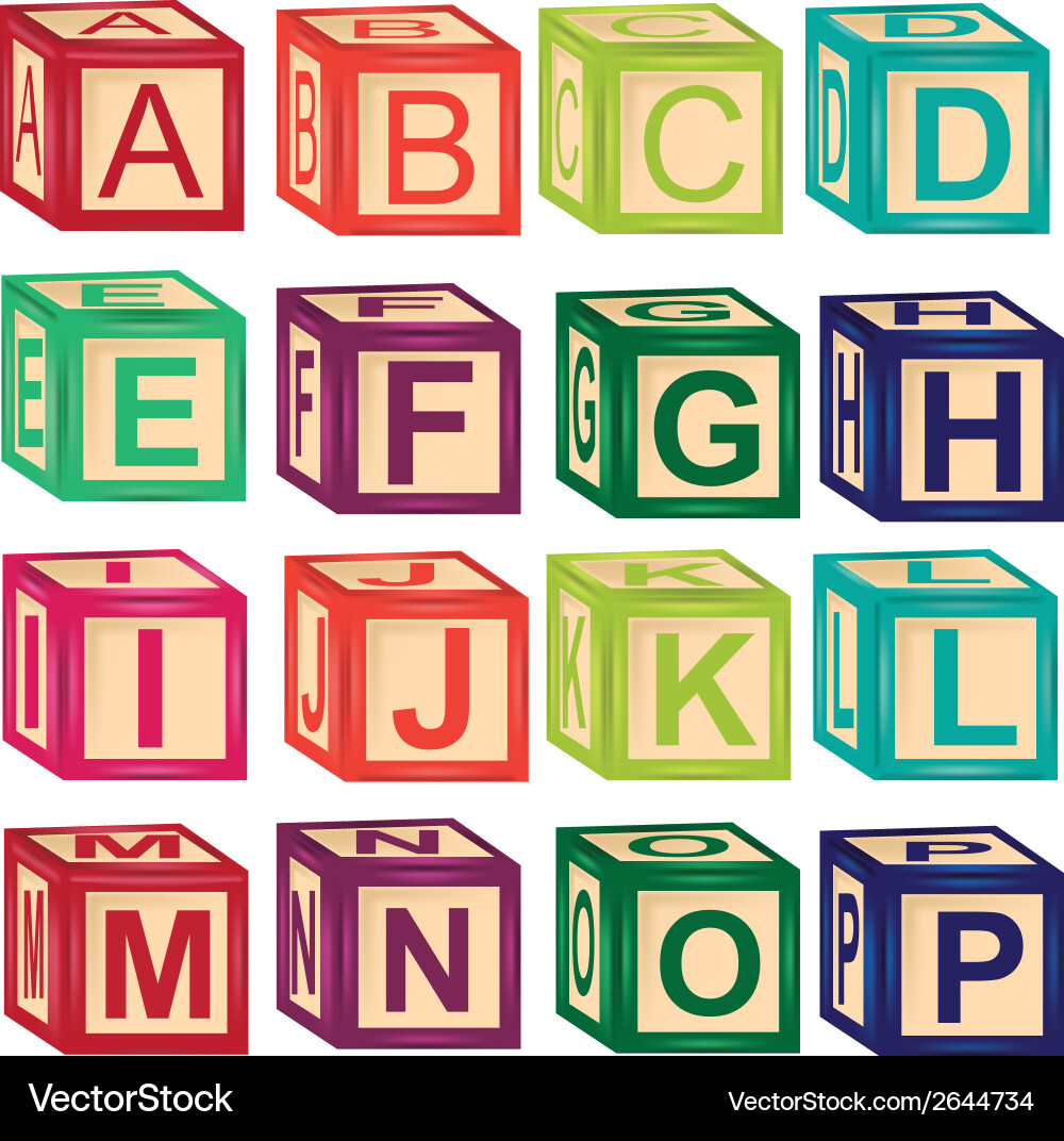 Some colored letters in cube toys with different vector image