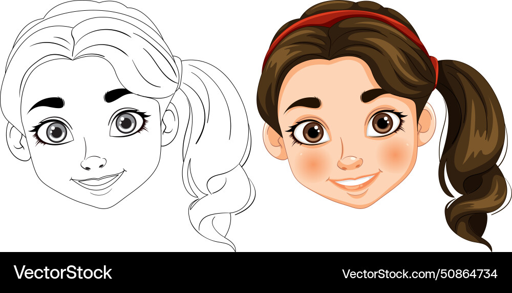 Transition from line art to colored character Transition from line art to colored character Vector Image