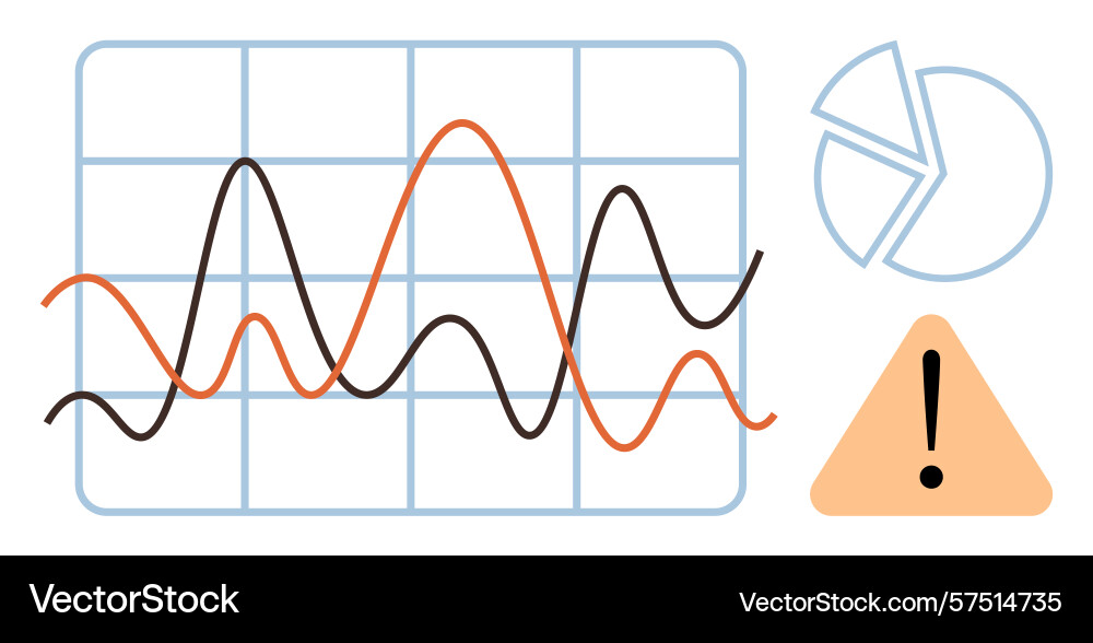 Data analytics with graph pie chart and warning vector image
