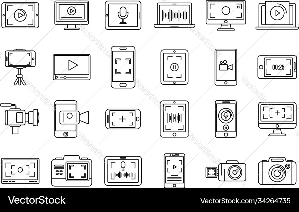 Digital screen recording icons set outline style Digital screen recording icons set outline style vector image