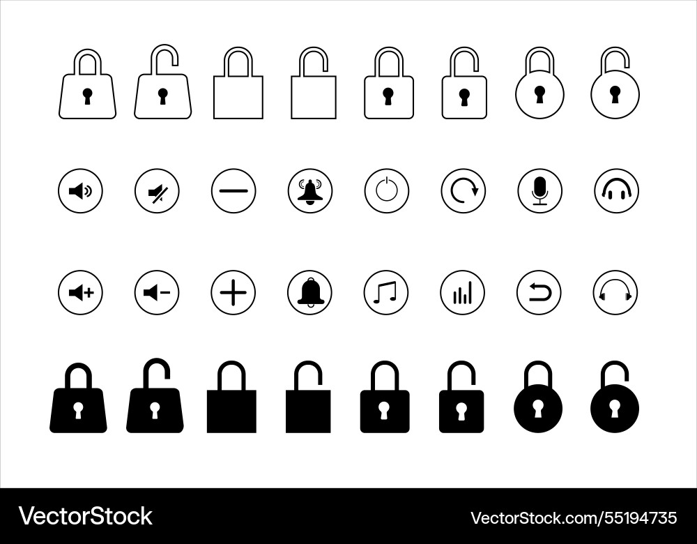 Dual function icon bundle locks and media players Vector Image