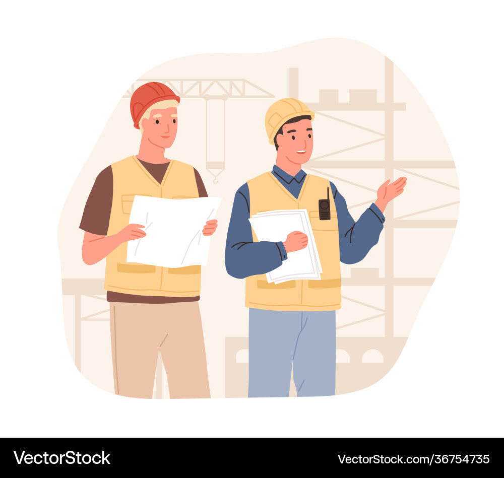 Foreman showing and explaining building process Foreman showing and explaining building process vector image