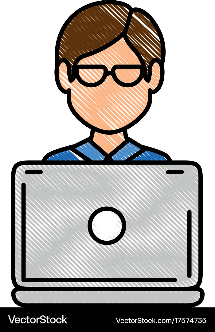 Laptop computer with user vector image