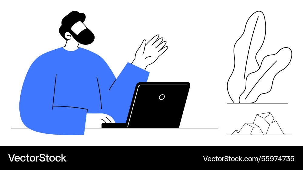 Man engaging in conversation while working Man engaging in conversation while working vector image