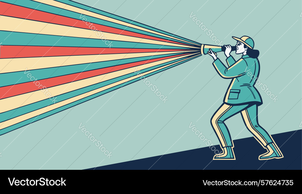 Man shouting through megaphone abstract design Vector Image
