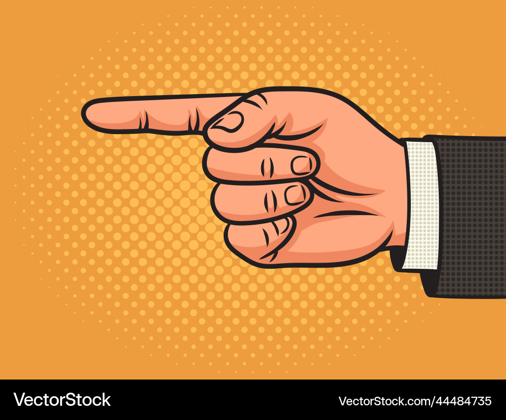 Pointer hand with the index finger pop art Vector Image