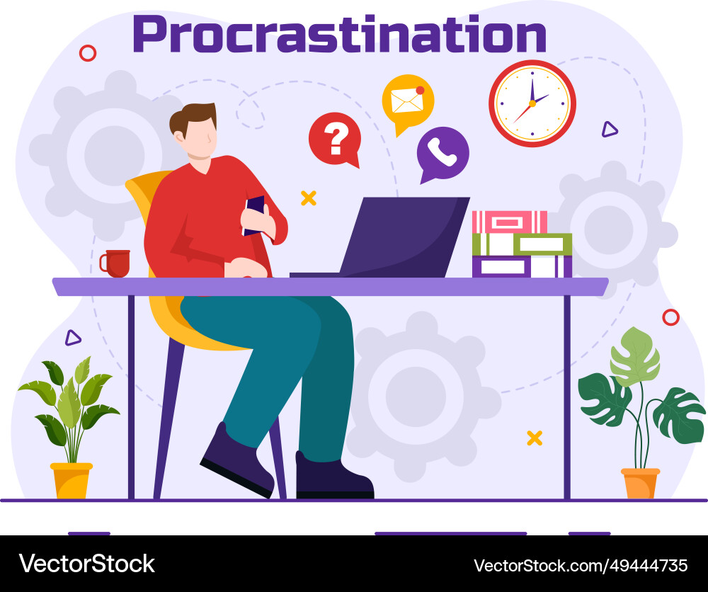 Procrastination with procrastinating lazy Vector Image