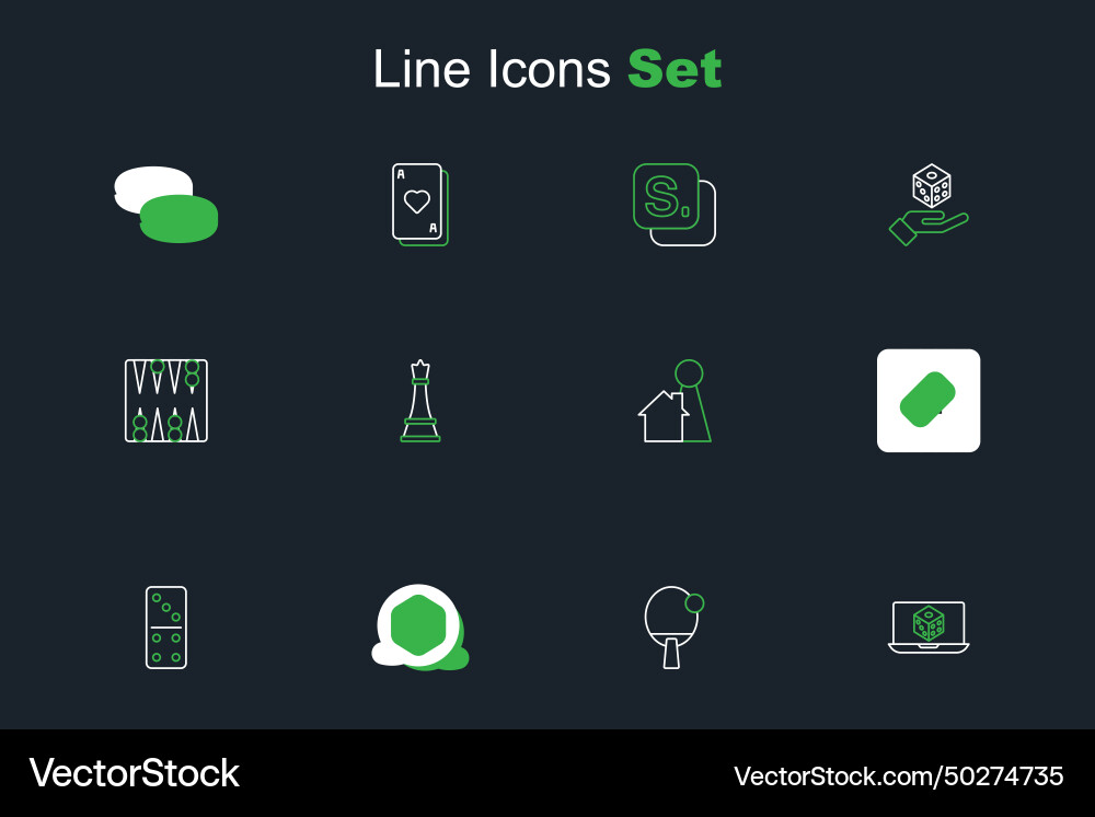 Set line game dice racket domino board chip Vector Image