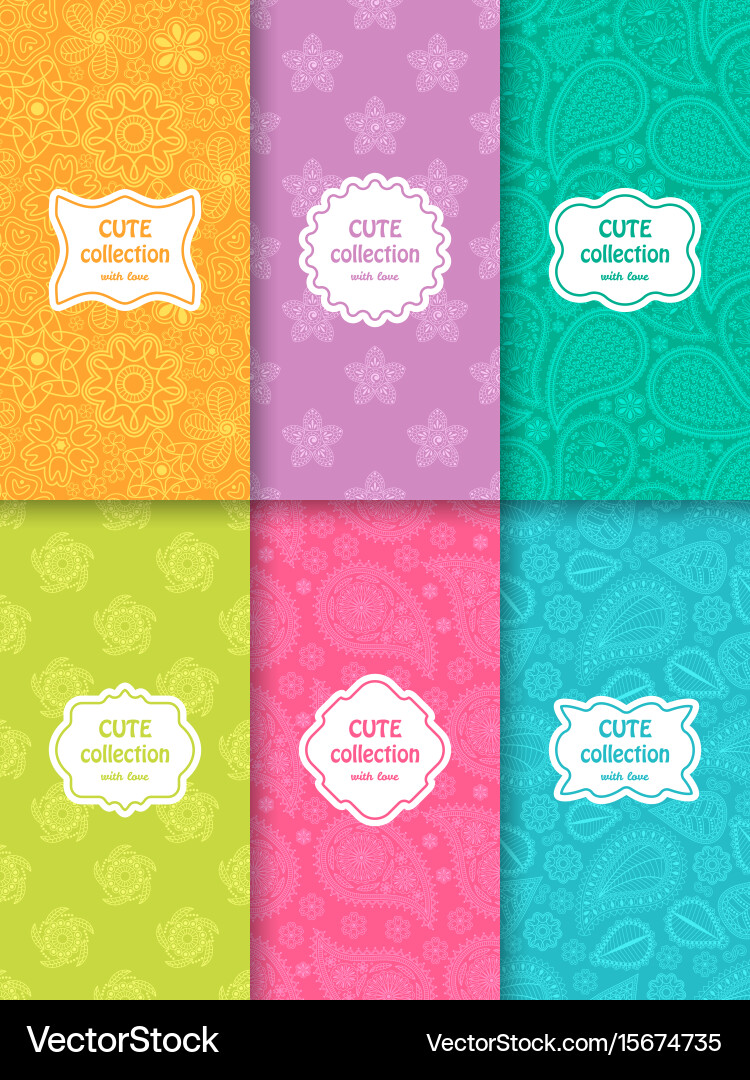 Set of cute bright seamless patterns with frames Vector Image