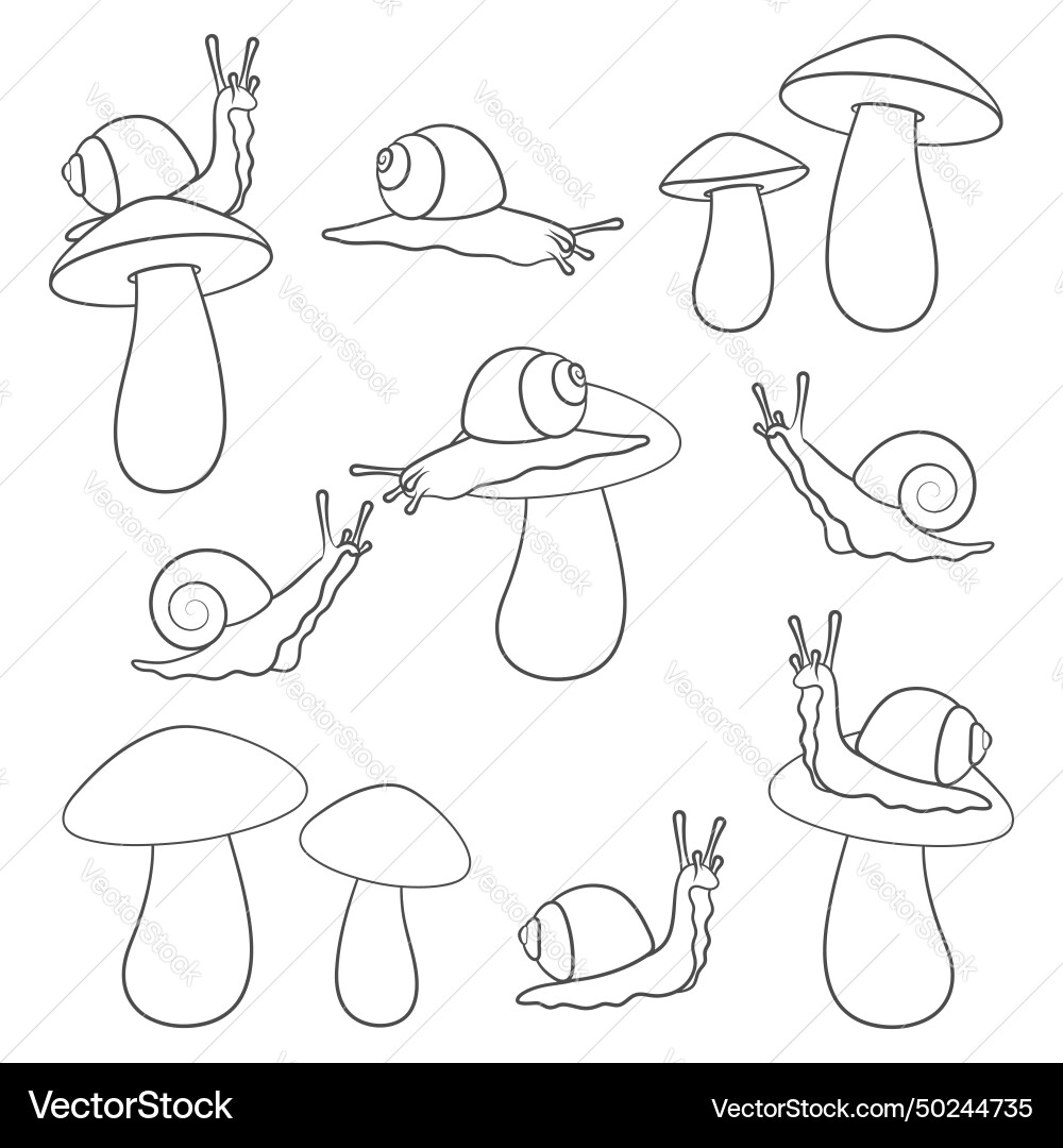 Set von Schnecken und Pilzen Set von Schnecken und Pilzen vektorbild