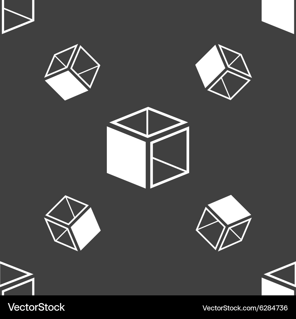 3d cube icon sign seamless pattern on a gray vector image