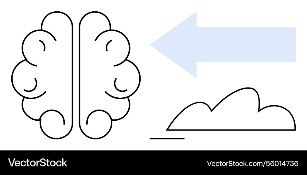 Brain and cloud connected by an arrow representing Brain and cloud connected by an arrow representing vector image