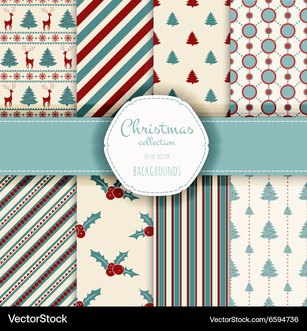 Collection of seamless patterns with red and white vector image