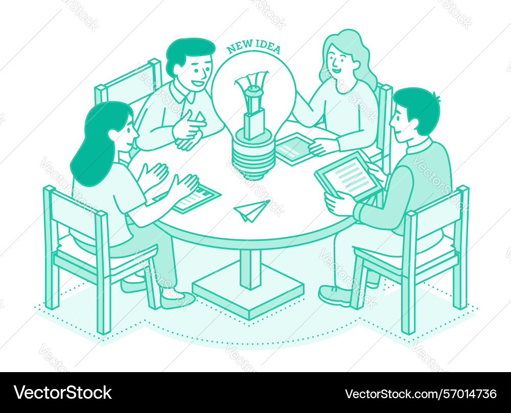 Creative team brainstorming at a round table four Creative team brainstorming at a round table four vector image