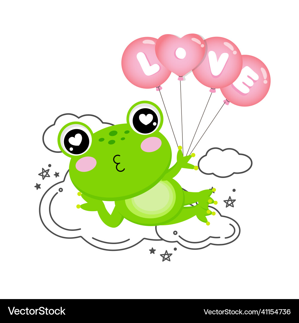 Cute frog holding love balloon Cute frog holding love balloon Vector Image
