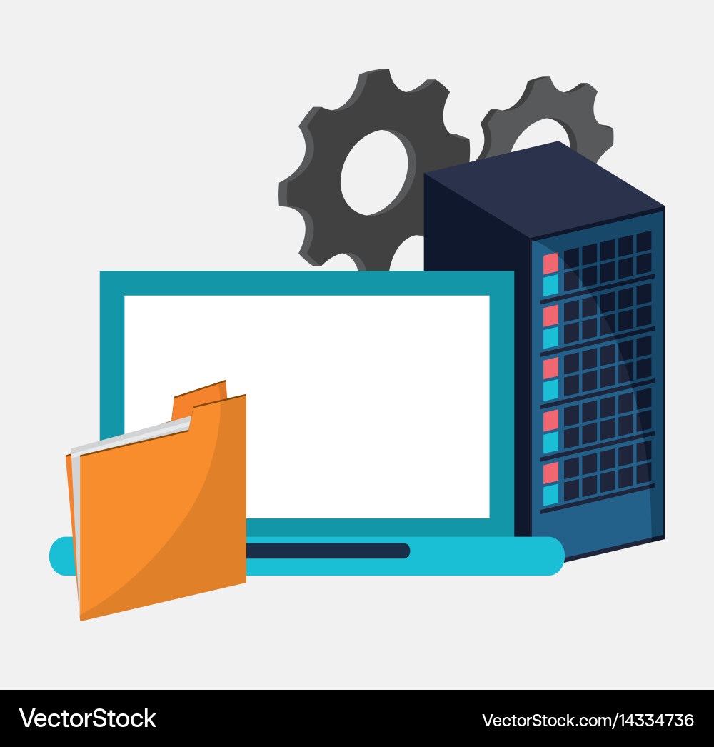 Data center setting laptop file vector image