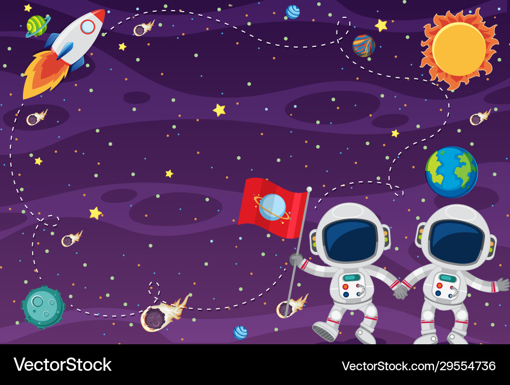 Frame template design with astronauts in spce Frame template design with astronauts in spce vector image