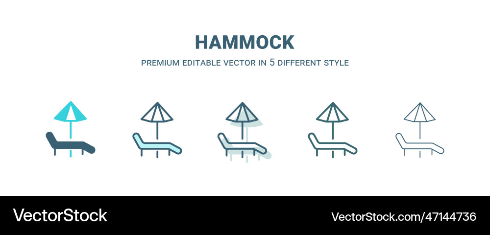 Hammock icon in 5 different style outline filled Vector Image
