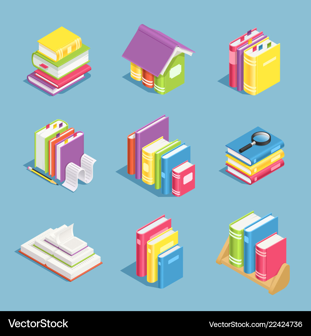 Isometric Book Stack - Open & Closed vector image