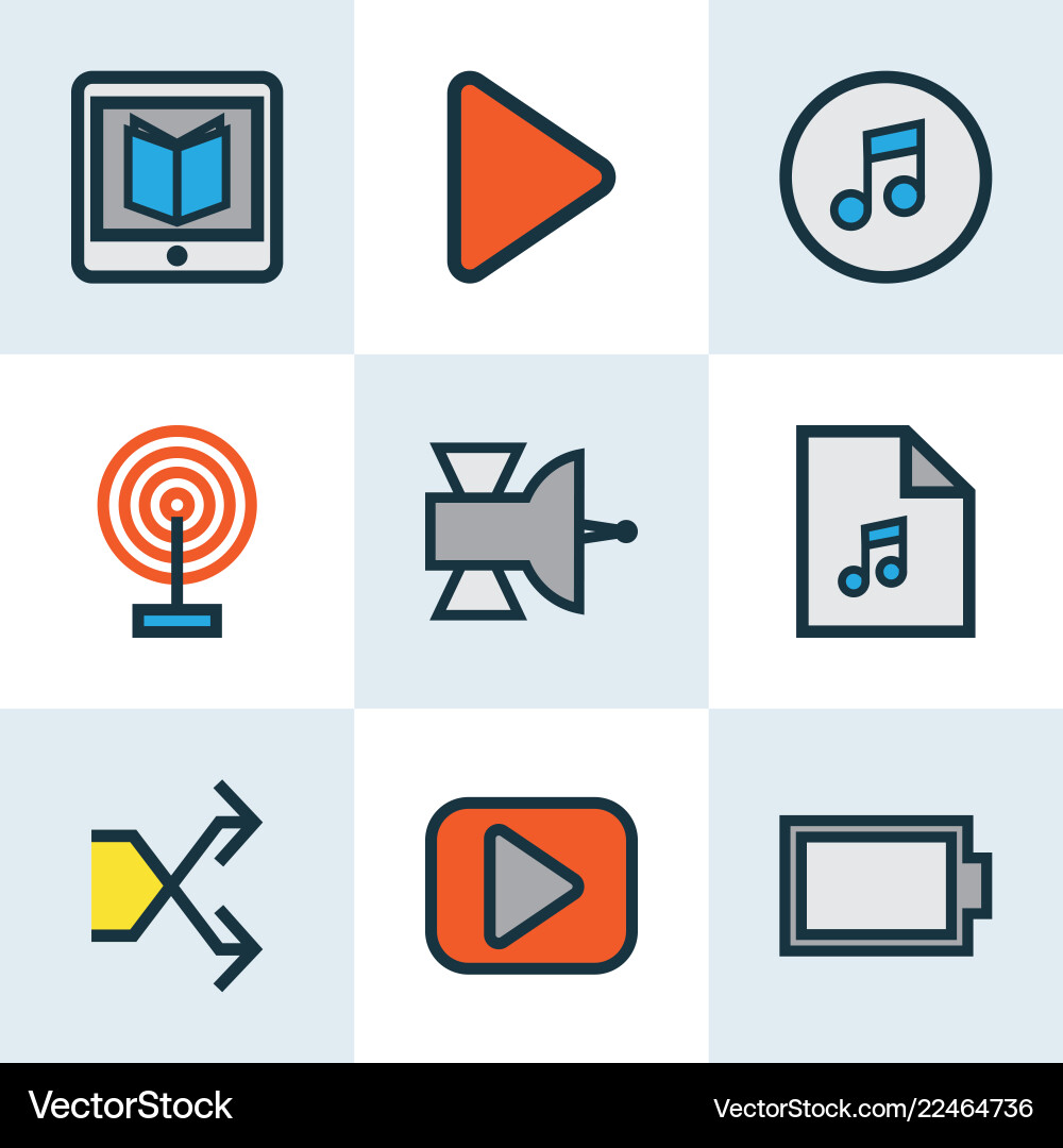 Multimedia icons colored line set with broadcast Multimedia icons colored line set with broadcast vector image
