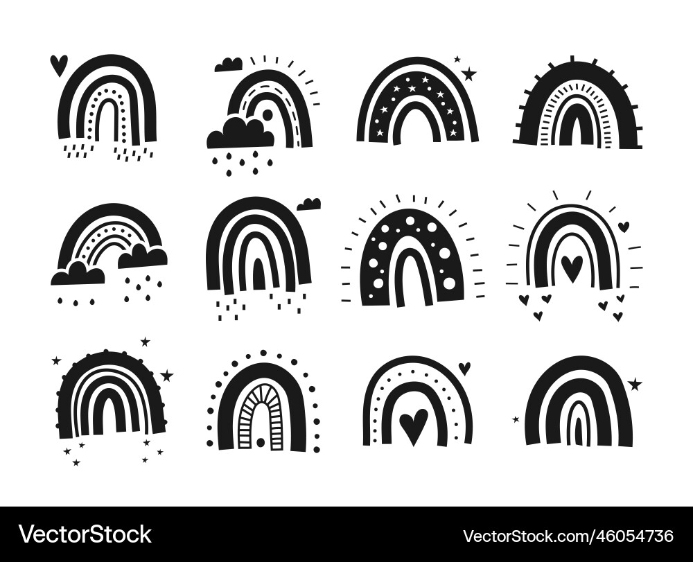 Rainbow Cloud Set - Monochrom Vektorbild