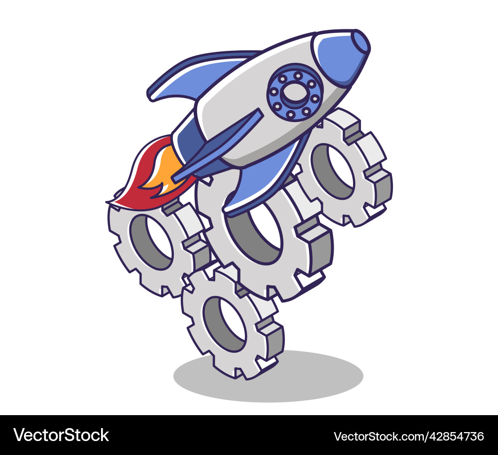 Rocket glides between multiple gears Rocket glides between multiple gears vector image