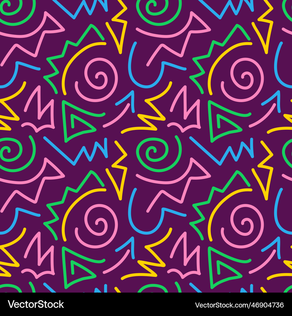 Seamless pattern squiggle scribble in 90s style Seamless pattern squiggle scribble in 90s style Vector Image