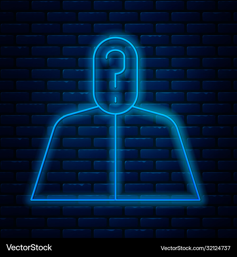 Glowing neon line anonymous man with question mark vector image