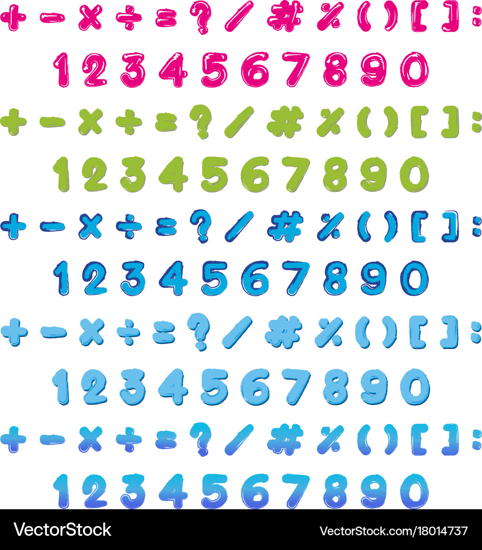 Numbers and signs in three colors vector image