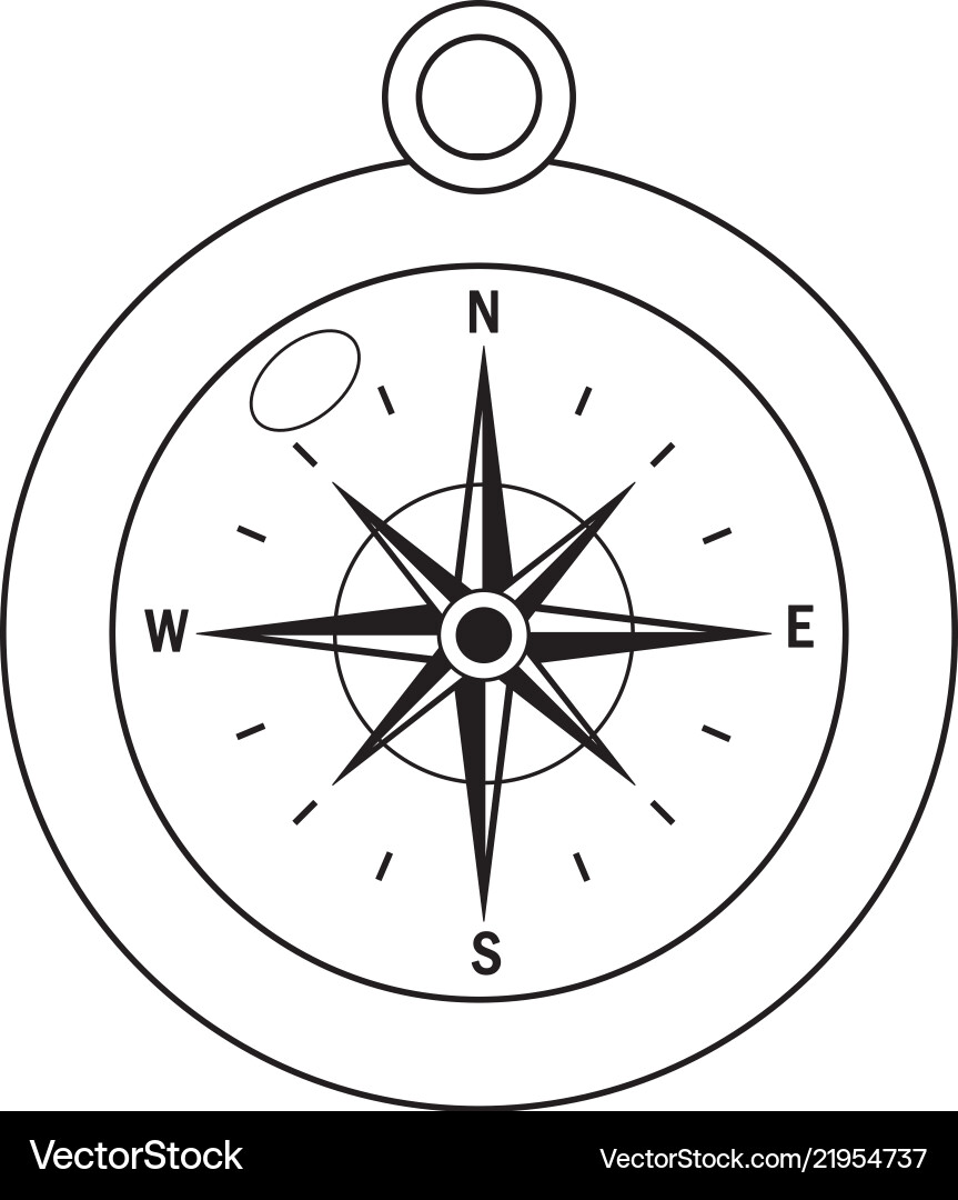 Outline compass object exploration and navigation vector image